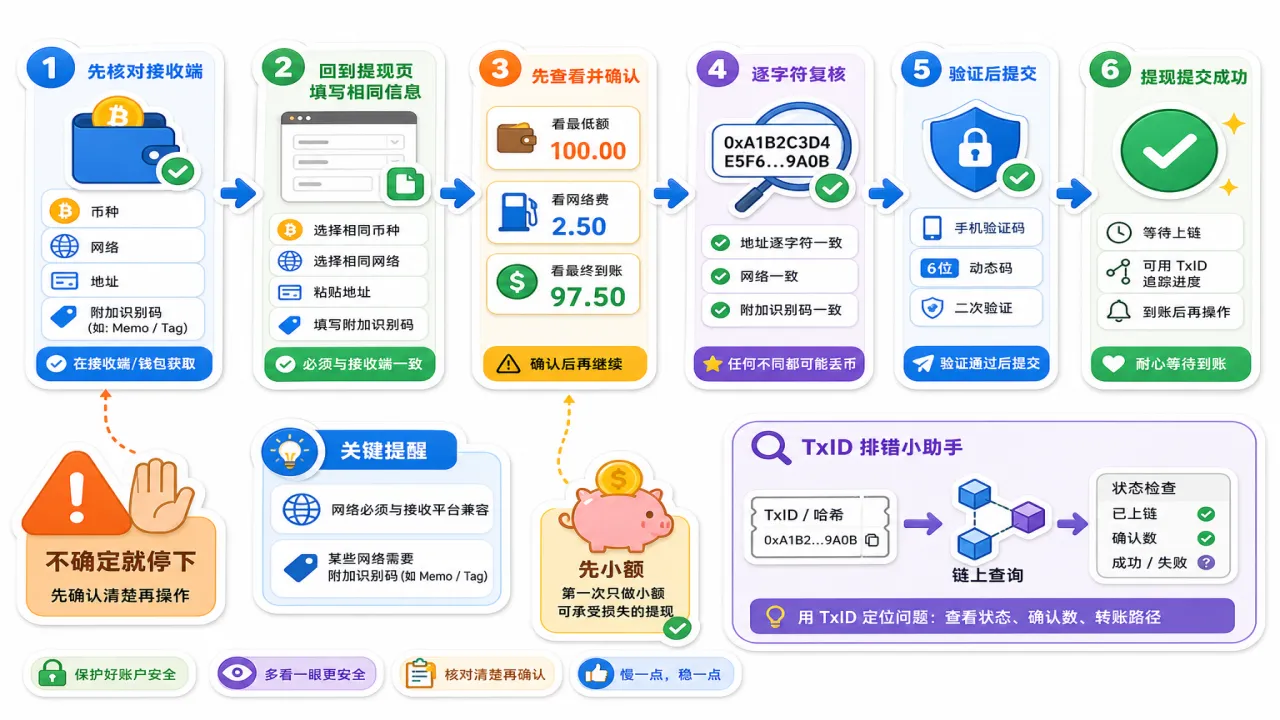 如何安全提现并用 TxID 排错的流程与风险要点示意