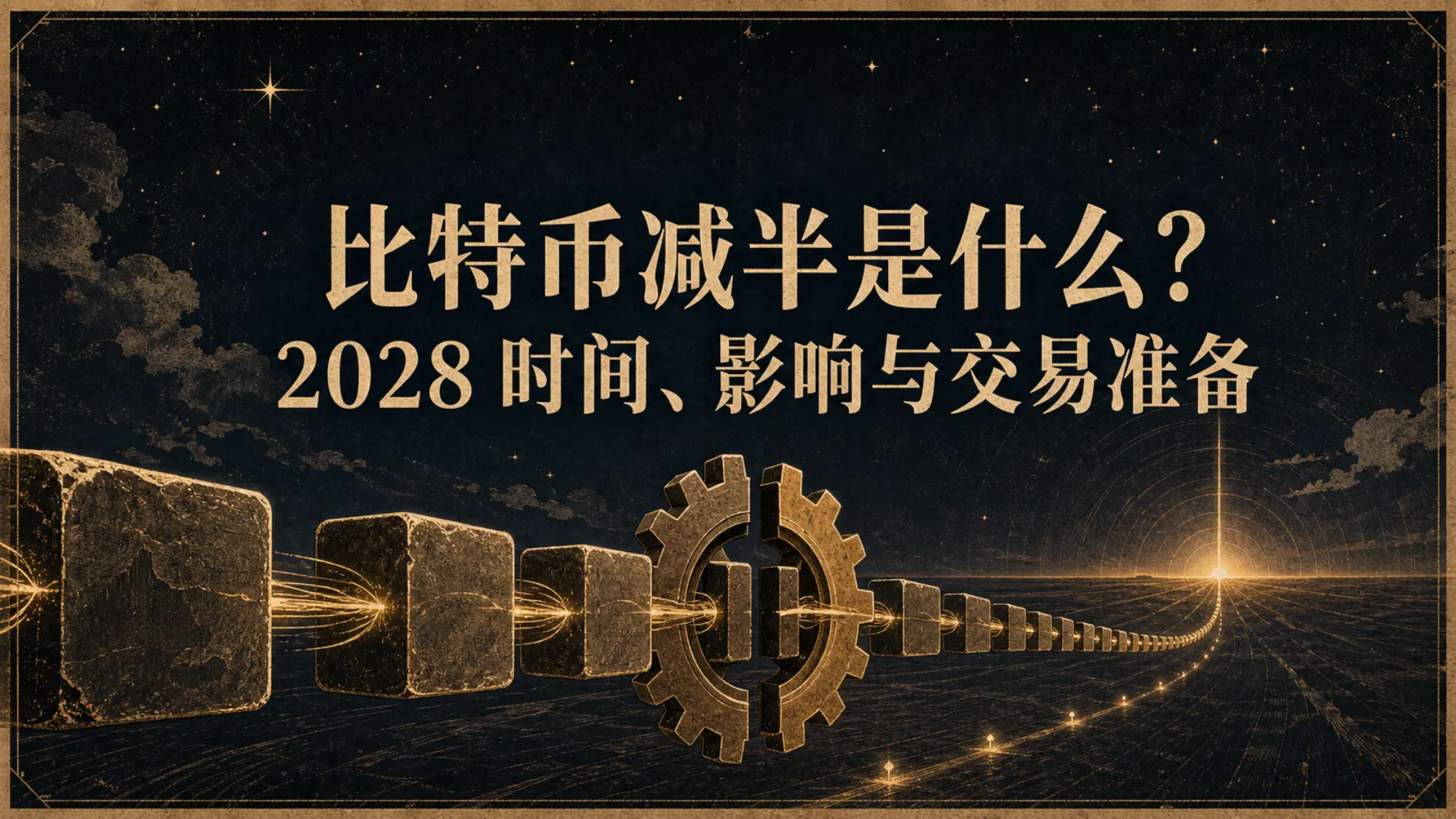 复古手绘风格的比特币减半协议区块与交易准备示意