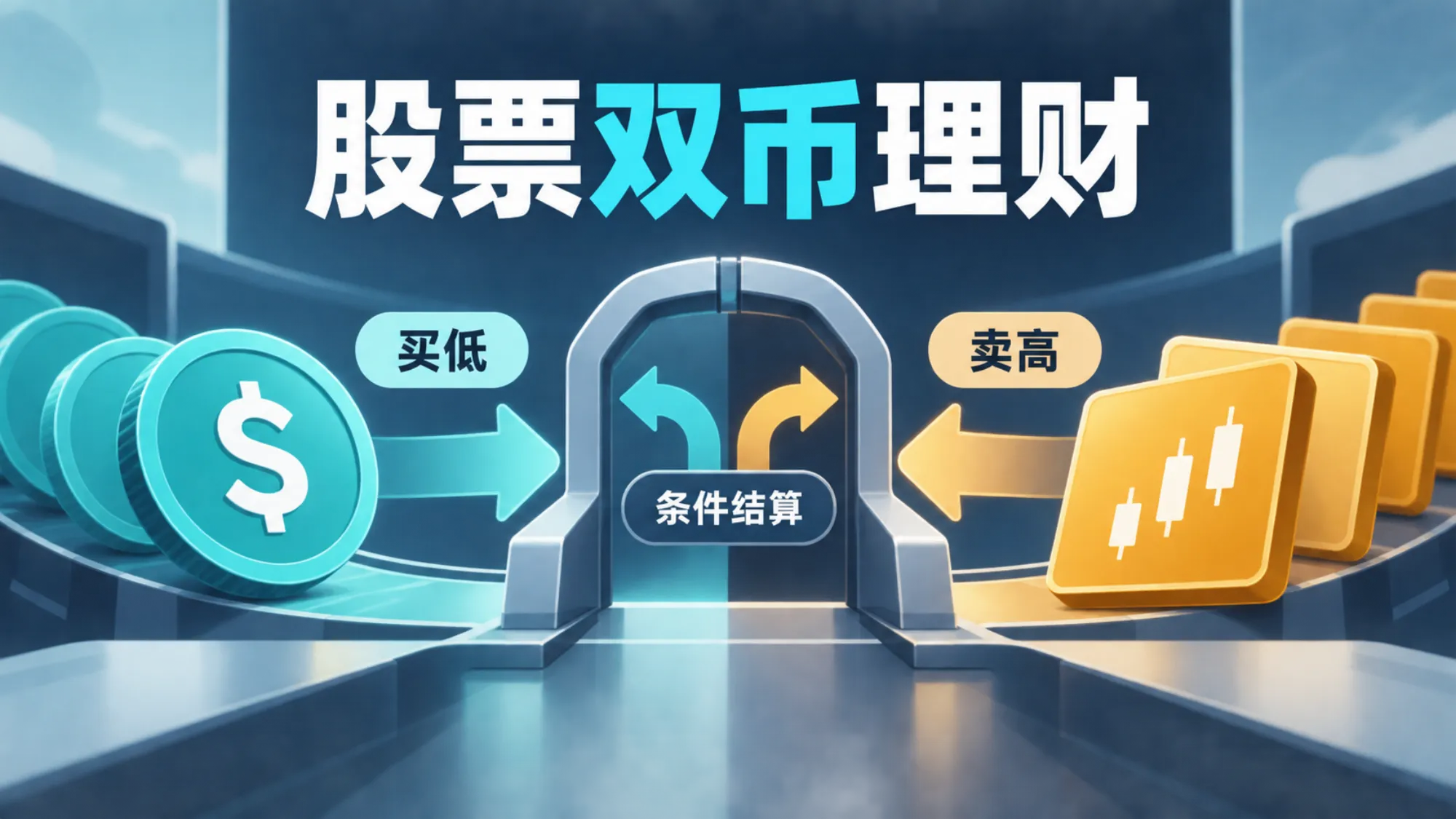 股票双币理财的买低与卖高方向，经条件结算连接稳定币与股票代币