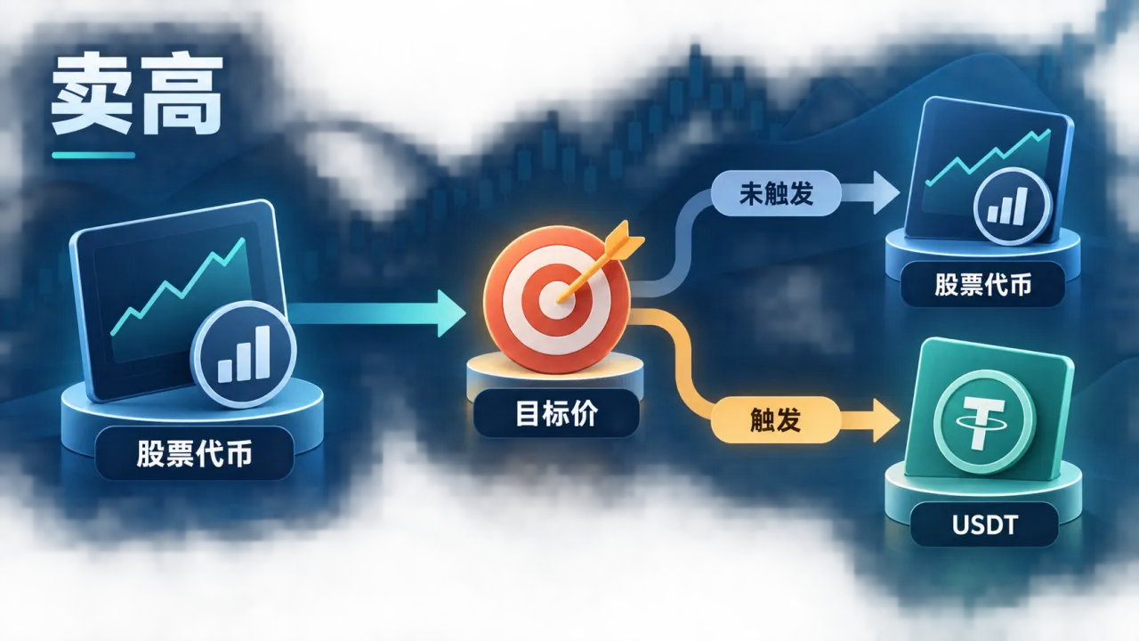 卖高结算分支：未触发仍持有股票代币，触发后换回USDT
