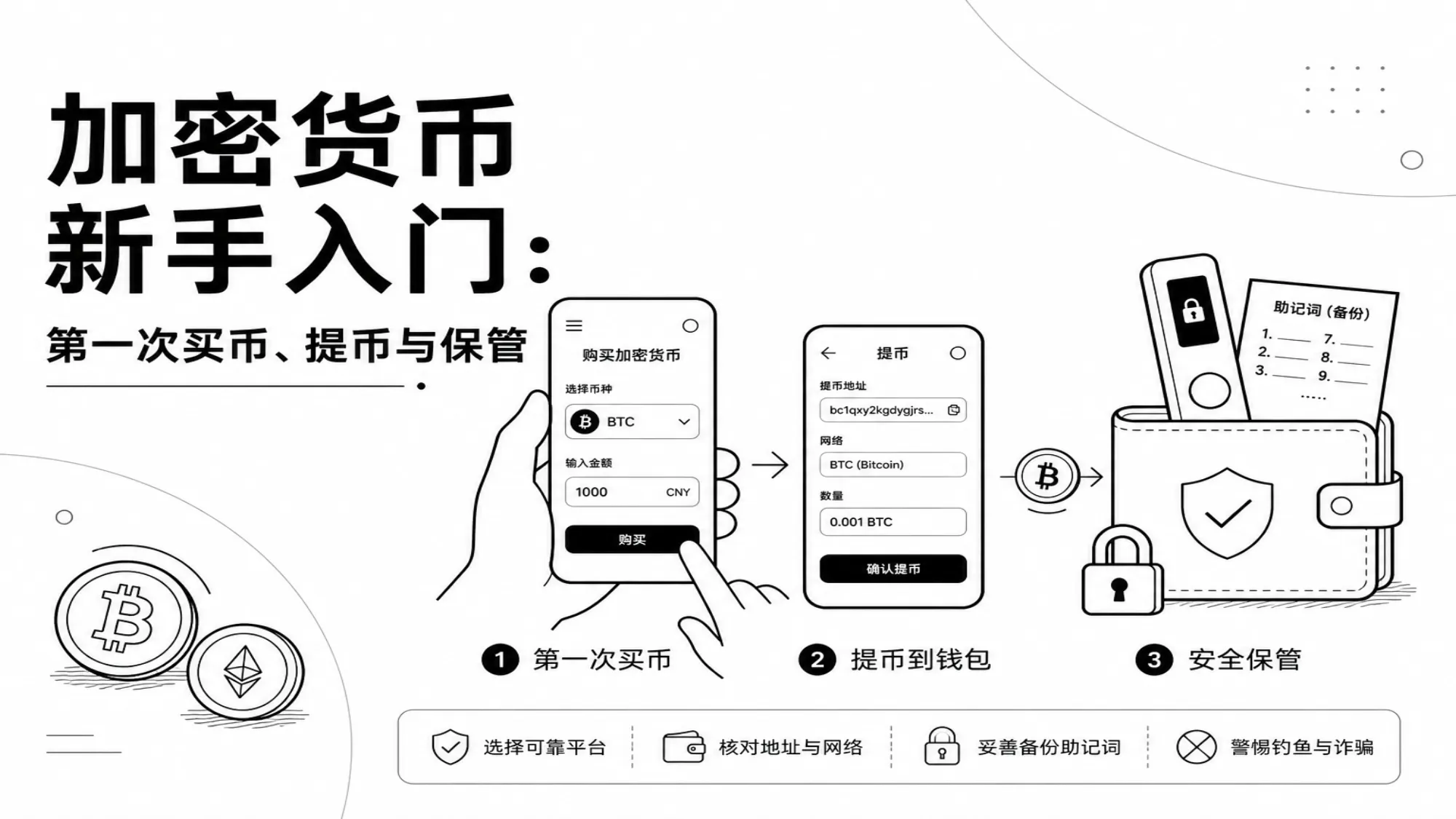 加密货币新手入门的买币、提币与钱包保管流程
