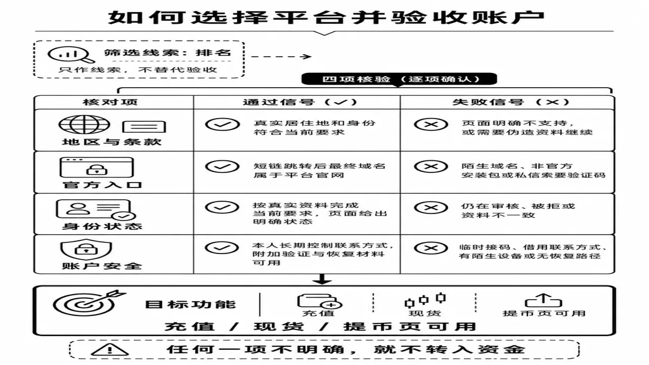 如何选择平台并验收账户的流程与风险要点示意