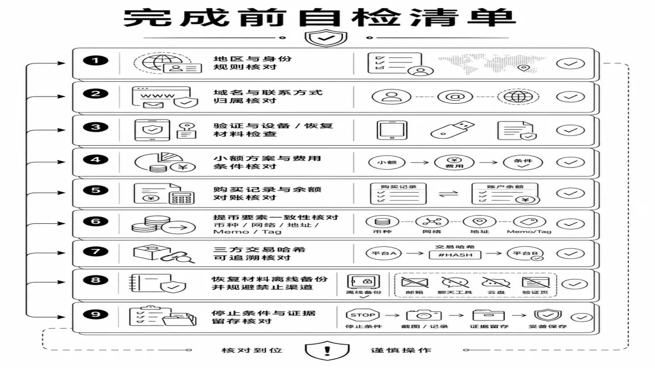 完成前自检清单的流程与风险要点示意
