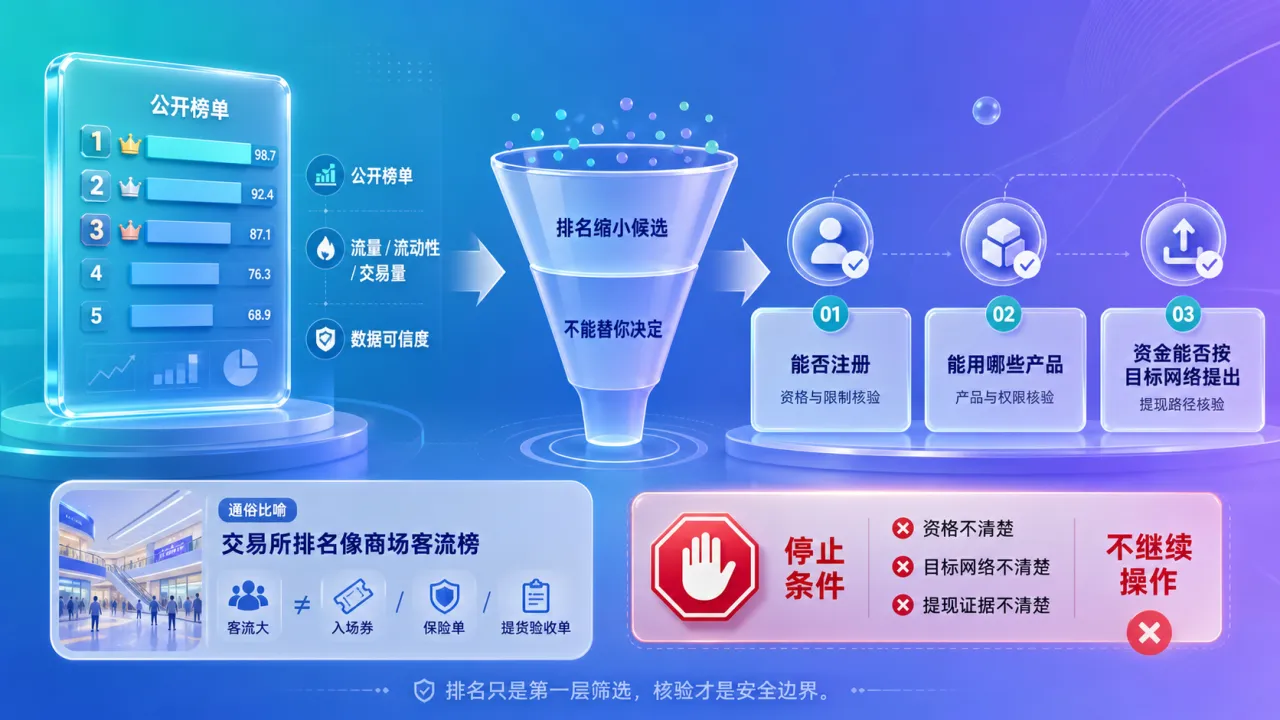 为什么交易所排名不能替你做决定的流程与风险要点示意