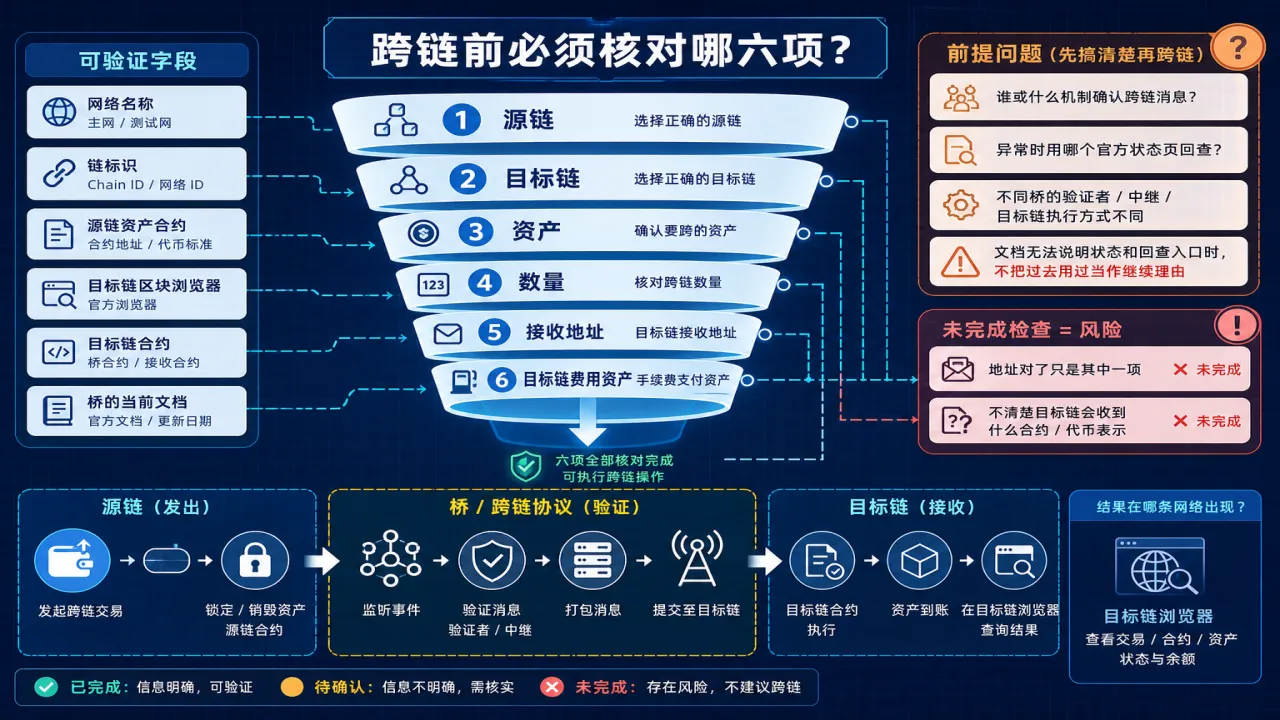 跨链前必须核对哪六项的流程与风险要点示意