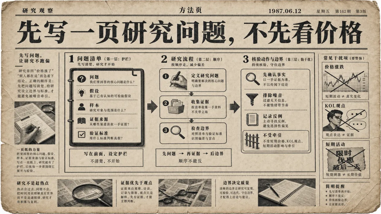先写一页研究问题 不先看价格的流程与风险要点示意