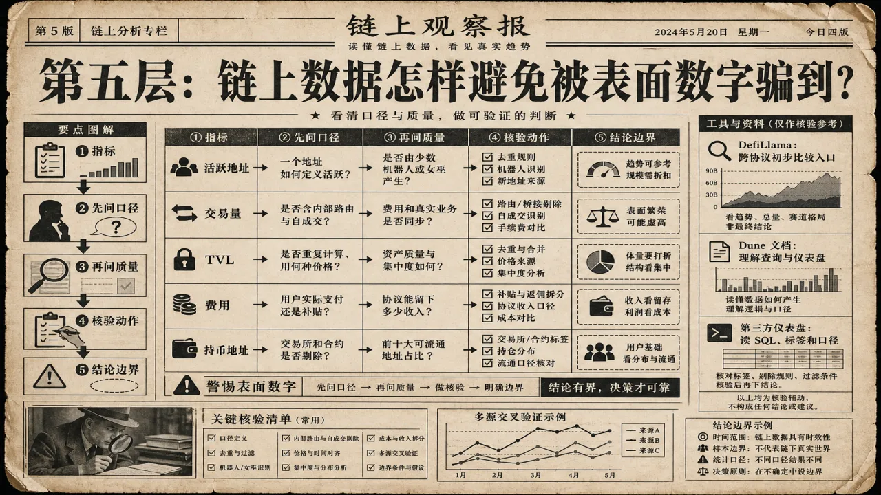 第五层 链上数据怎样避免被表面数字骗到的流程与风险要点示意